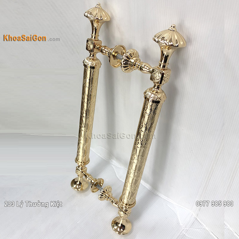 Tay nắm cửa bằng đồng mạ v&agrave;ng -1