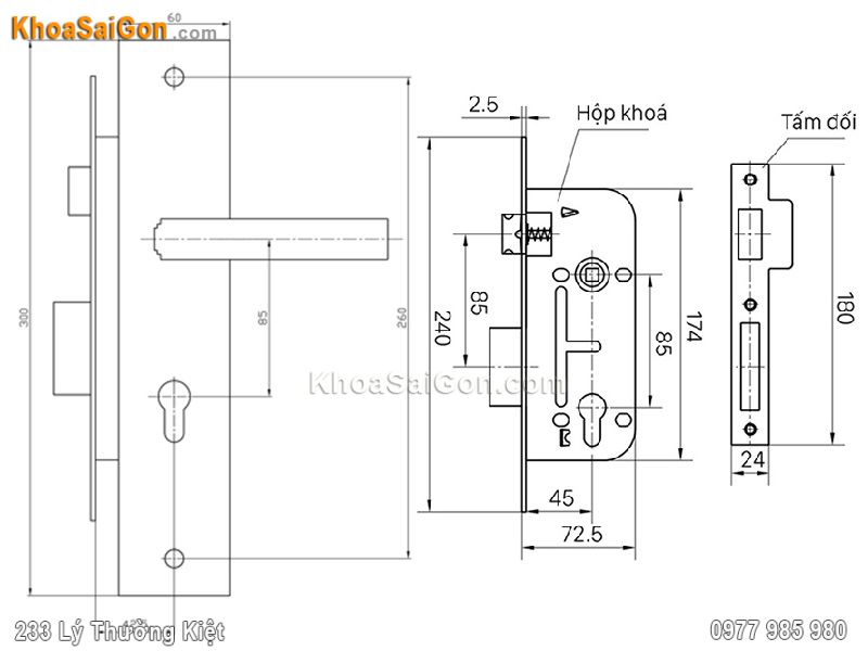 Bản vẽ kích thước khóa cửa Việt Tiệp 04185 Bản vẽ kích thước khóa cửa Việt Tiệp 04185