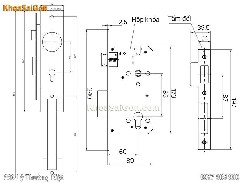 Bản vẽ k&iacute;ch thước kh&oacute;a cửa Việt Tiệp 04297