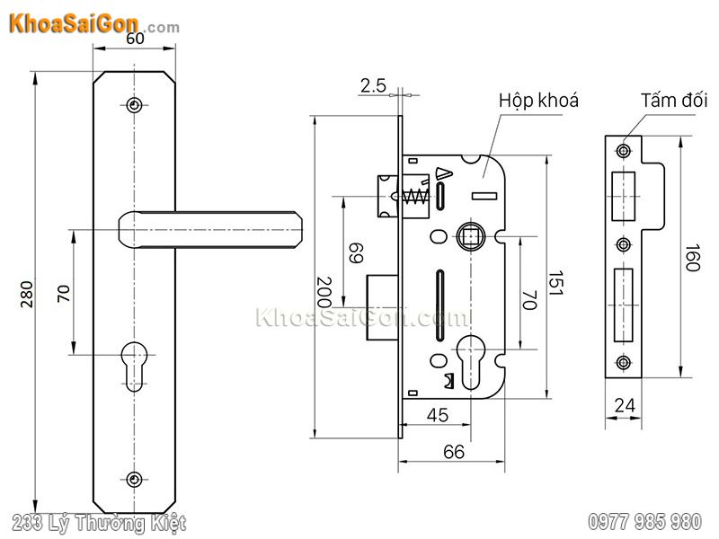 Bản vẽ kích thước khóa cửa Việt Tiệp 04319 Bản vẽ kích thước khóa cửa Việt Tiệp 04319