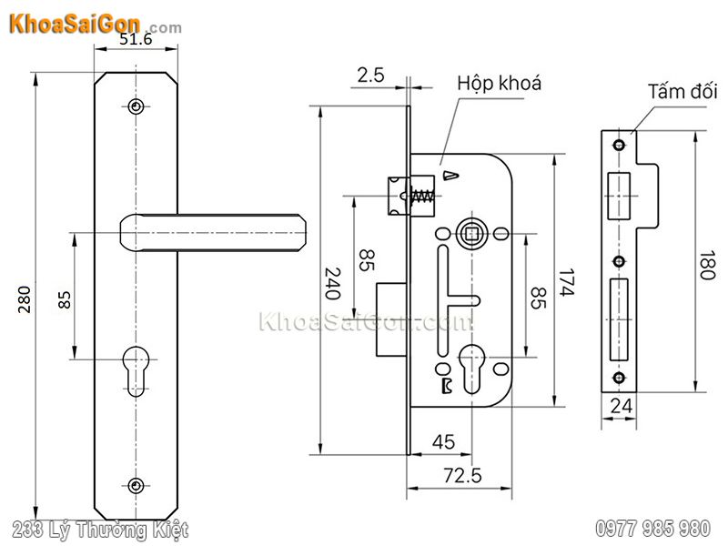 Bản vẽ kích thước khóa cửa Việt Tiệp 04823 Bản vẽ kích thước khóa cửa Việt Tiệp 04823