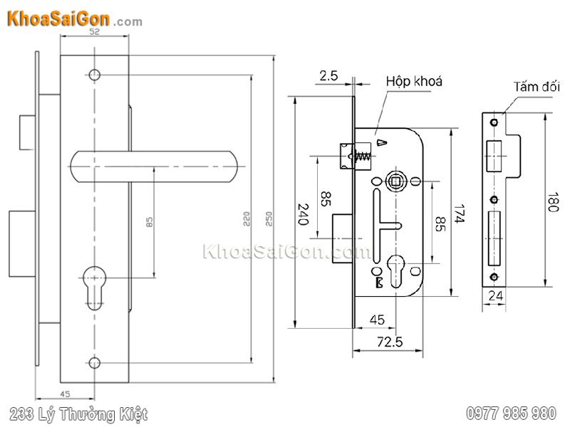 Bản vẽ kích thước khóa cửa Việt Tiệp 04824 Bản vẽ kích thước khóa cửa Việt Tiệp 04824
